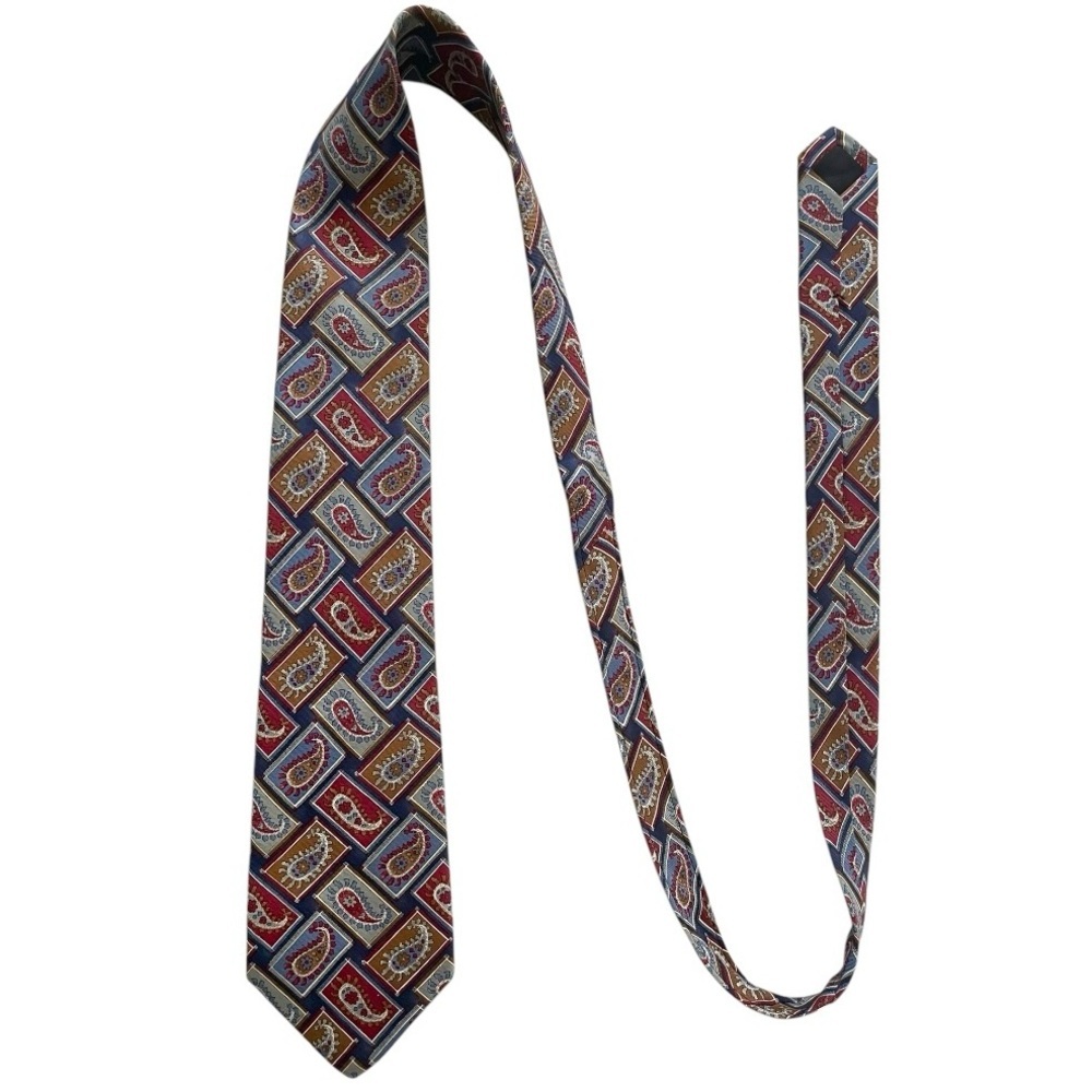 Countess Mara men’s 100% silk paisley print classic neck tie made in USA navy - Picture 6 of 6